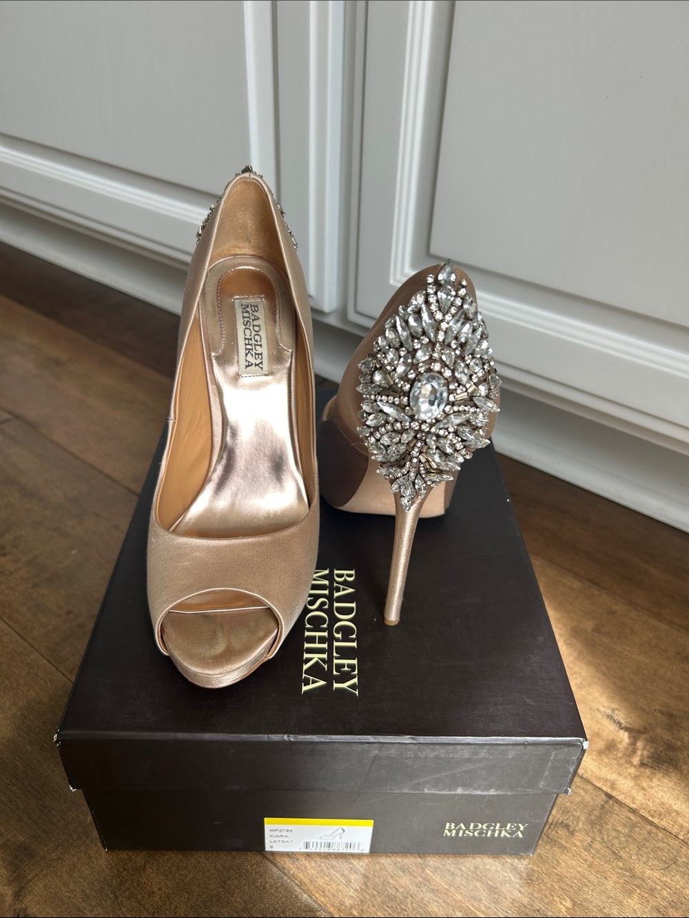 Badgley Mischka Crystal-Embellished Peep-Toe Heels